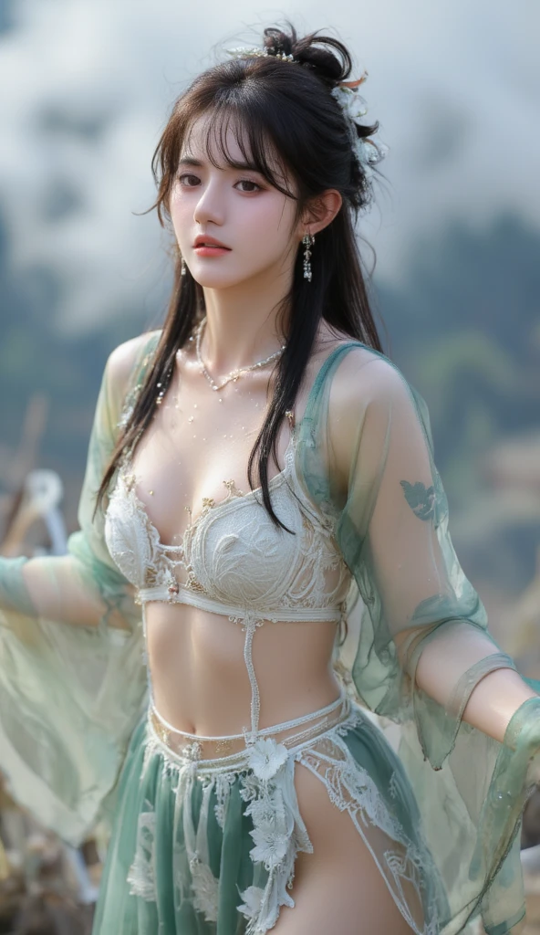 (masterpiece),(best quality:1.1),(Super detailed),Best Illustration,detailed,(naked:1.1),(Intense full body shot),Watercolor painting)floating,1 busty girl,（Large Breasts，nipple），Solitary,13 years old,Slim,(极其Exquisite beauty的脸),(big eyes，Exquisite beauty),(Messy black hair),（Exquisite makeup，Red lips），Holding a red long sword，Soft and lazy,bright，4K