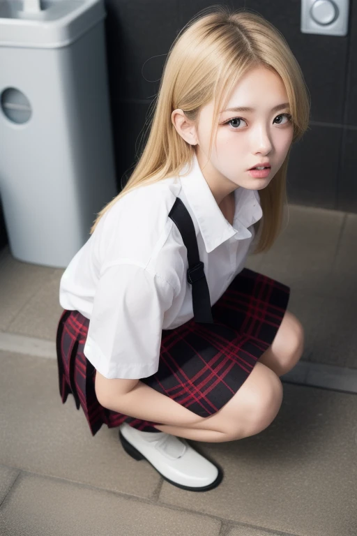 (nude :1.50), (Pink Hair :1.3),(Realistic, photo Realistic:1.2), ((highest quality)), moving her center of gravity back, Quite embarrassing, White panties, (Showing panties:1.4),Tight Skirt, (Under the skirt:1.3), (Lift up your skirt:1.3), (squat:1.4), Put your heels on the ground, Spread your legs a little, 膝を上げてsquat, Put your butt on the ground, black penny loafers, Beautiful face details, Real human skin, Gentle expression, Front view, angle From below, Realistic, photoRealistic, cute, Short skirt, squat deep on school grounds, cute school girl, Japanese school girl uniform, Sailor suit, whole body,Smile, Natural smile, Charming smile, Captivating smile, (View Viewer:1.2), from the front, From below,