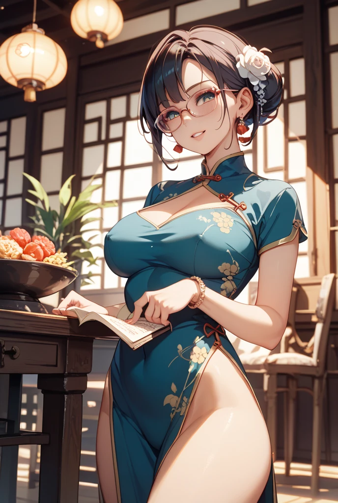 actual, 1 Chinese Fan Bingbing girl,Glasses， black hair, big eyes, Smile，open mouth，big breasts，glowing eyes, crop top, skirt, open lips,charming， night, flowers, sun, sunlight,