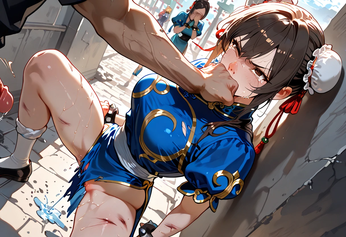 (masterpiece, highest quality:1.2), alone, One Girl, Tsunade Defense, Forehead mark, View your audience、((Battle Scenes、Fighting Pose、Sweat、Rocky area、wood、Wrestling Arena、take off one's haori、punch、Fluttering Hair、Navy blue pants、No sleeve、Torn clothes、Large areola、chest))、Beautiful girl with beautiful details, Professional photography illumination, Highly detailed eyes and face, Beautiful eyes in every detail、Beautiful detailed hair, Beautiful and exquisite cold face、アニメ、((No sleeve、Armpit))