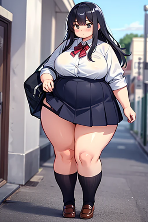 (masterpiece, best quality, highly detailed), 1girls, big belly, huge belly, art by kipteitei, round belly, chubby, curvy, belly grab, enormous belly, fat belly, thicc, bigger belly, really big belly, jiggly belly, glasses, unzipped jacket, (no shirt), bra, thight shorts, high heels, smug face ((full body)), long hair