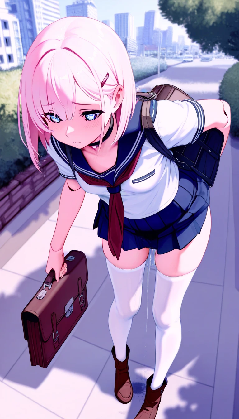 (8K、Highest image quality、highest quality、masterpiece)、detailed face、((1 baby girl))、braid hair、long hair、blunt bangs、blue eyes、angly、(())、((huge breasts))、((see through Colored camisole))、red school bag,minimum skirt、((black pleated skirt))、((micro skirt lift)、cowboy shot、((in the outdoor background)),((see through)),((nipples)),((nipples visible)),((squatting)),((spread legs)),((wet)),((show off pussy)),((((loli girl)))),(((loli))),(Oppai loli girl),hand to penis,grab the penis,hand to penis,touch the penis,tekoki,Exposure,cum,penis into hand,hand to the penis,grab penis,Handjob,cum,semen,sperm,bukkake,cum on face,((penis ejaculates semen)),(((ejaculates semen))),school backpack,(((cumming on face))),((cum on face)),(mmf Double Handjob),(masturbation),((( masturbation))),