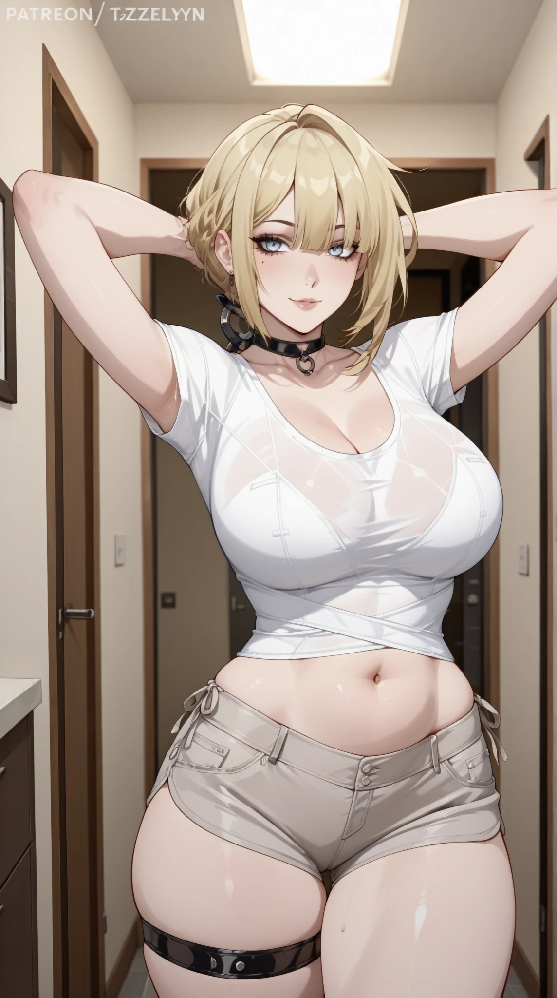 (high quality,Very detailed:1.37, High resolution), Woman, Serval Landau, jeans, large breasts, wetting herself, (standing:1.5), embarrassed, humiliation, (sweating:1.5), (blushing:1.5), Meticulous details, (extremely detailed eyes:1.37)