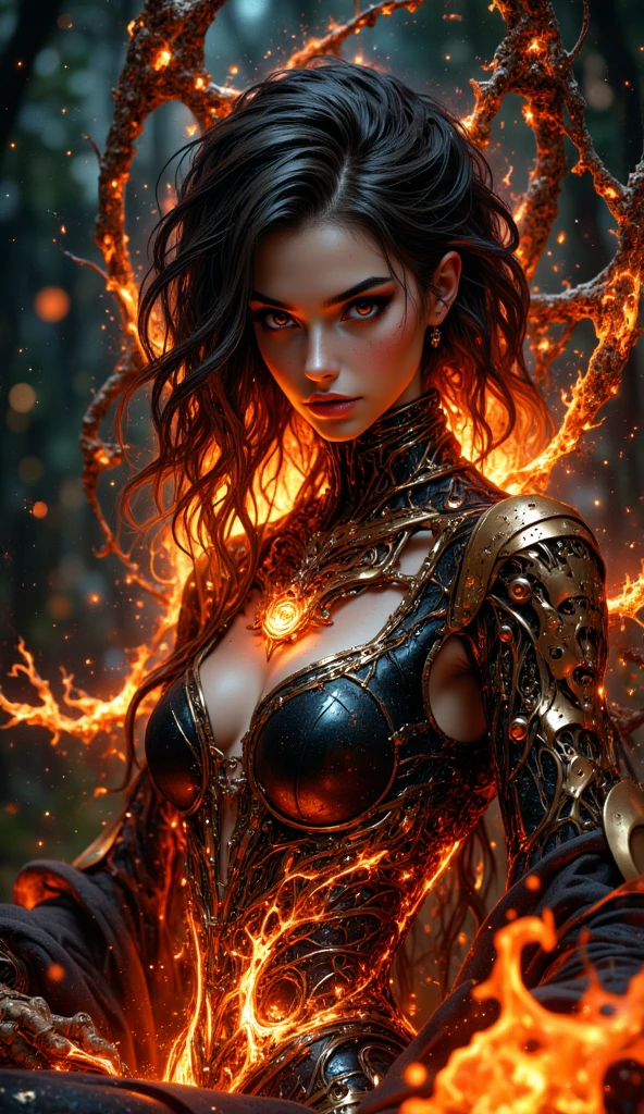 (La Best Quality,A high resolution,Ultra - detailed,actual),Selena Gomez con un vestido hecho de lava magma, (fire magma dress :1.4), ,(Ruined dungeon ruins background:1.4 ), More detailed 8K.unreal engine:1.4,UHD,La Best Quality:1.4, photorealistic:1.4, skin texture:1.4, Masterpiece:1.8,first work, Best Quality,object object], (detailed face features:1.3),(The correct proportions),(Beautiful blue eyes),  (dynamic cowboy pose), (Selena Gomez :1.4), (perfect anatomy :1.4),( cinematic lighting :1.4), (face detailed Selena Gomez :1.4) 