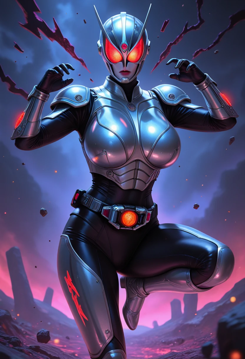 (Full Shot) (Full Body) Beautiful symmetrical face in detail, symmetrical body, clown in armor running, DC Comics Style, Anime Style, Alien Woman Illustration Style, Rotten Female Cyborg, Gunslinger Alien Running, Rotten Style Cyborg Alien, Gunslinger in Armor Mech Mix, Hatter Mix, 90s Comic Style, 3K, Detail, Creepy Pirate Style, Fit Symmetrical Aesthetic Female Muscular Body, Beautiful Running, Rotten Symmetrical Face in Detail, Sniper Mech, Rotten Cyborg in Armor Running
