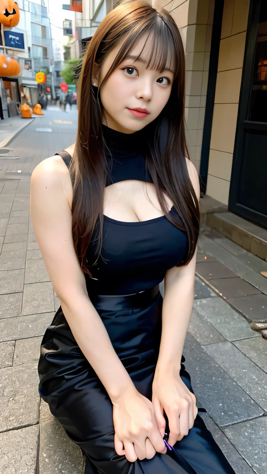 Gravure idol、Big Breasts、sexy、Leather suit、Cleavage、Outdoor、mini skirt、Pleated skirt、stomach、Girl