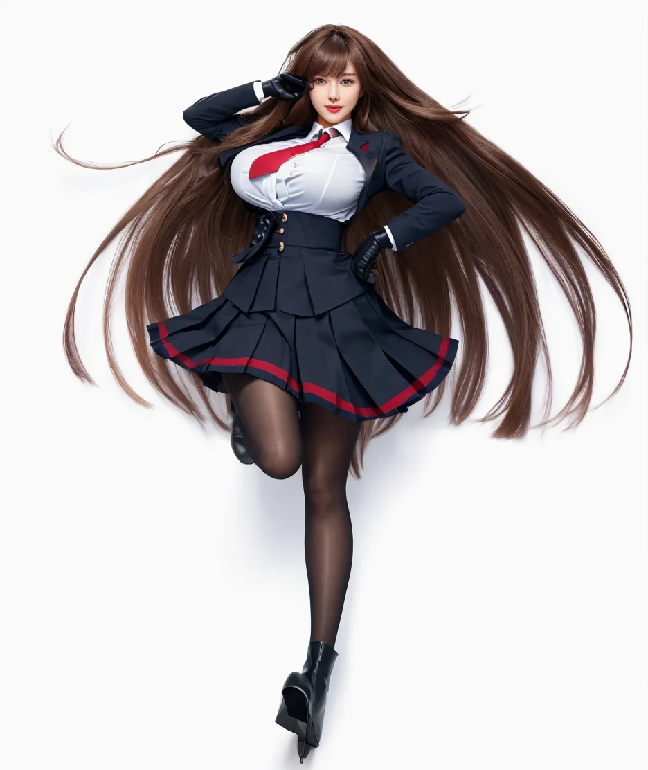 yukiko,1girl,solo,gigantic breasts,simple background ,pleated skir,red cardigan, yellow neckerchief, <lora:popupparade-10:1> <lora:yukiko3:1>