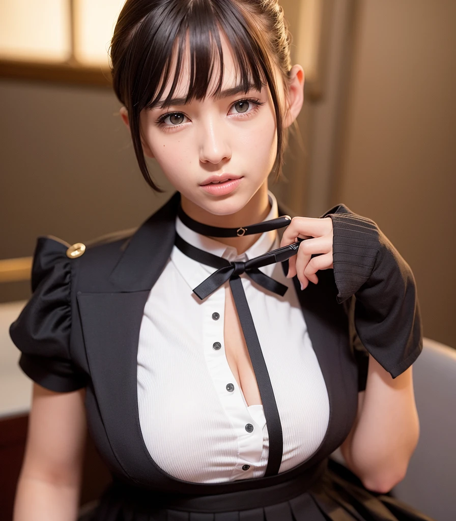 (1girl 24 years old:1.3), (photorealistic:1.4), (masterpiece, top quality, best quality, official art), extreme detailed, highest detailed, (ultra-detailed), ((an extremely delicate and beautiful)), cinematic light, (realisticlying:1.3), (highdetailskin:1.2), high resolution, 8K UHD, 4K, 8K, Bokeh, digital SLR camera, absurderes, Optimal proportions of four fingers and one thumb,
((silky long hair)), (brown hair), beautiful face, perfect face, highly detailed beautiful face,
Cute, shy,
walk around town, midnight,
dynamic angle, from above,
((Wearing a black formal blazer)), ((white blouse with collar)), cleavage, skirt, lacepantyhose, blue underwear,
open legs a little, kneel down,