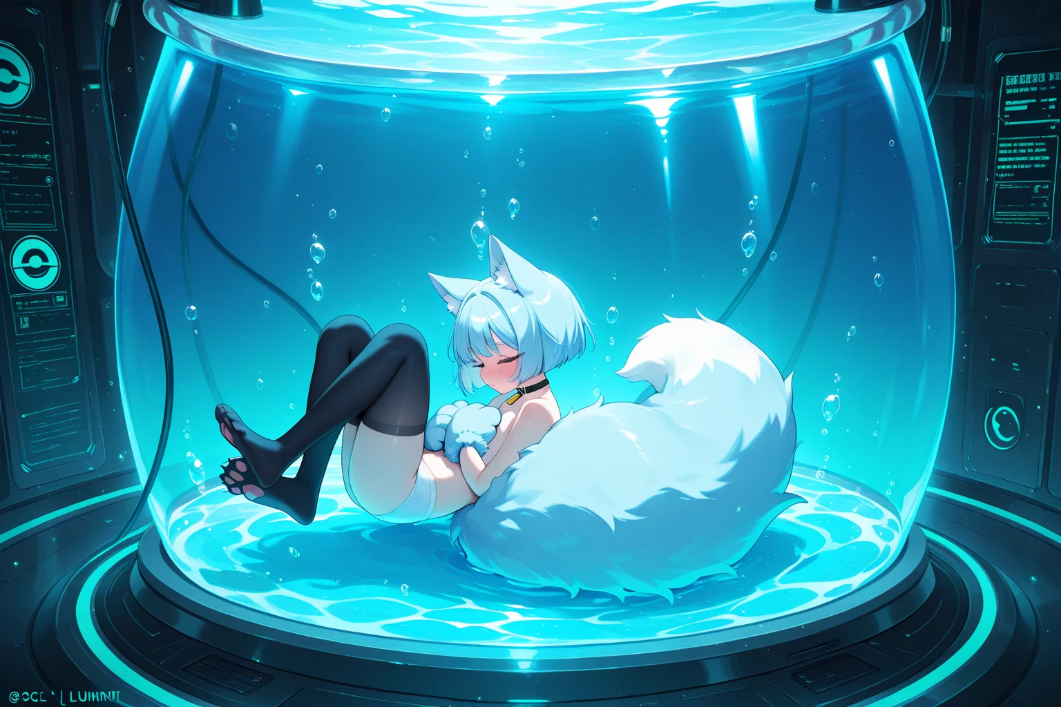 hair,furry,big eyes,small nose,Pouting ass high,Malu,White Slime Cave,Slime hanging on body