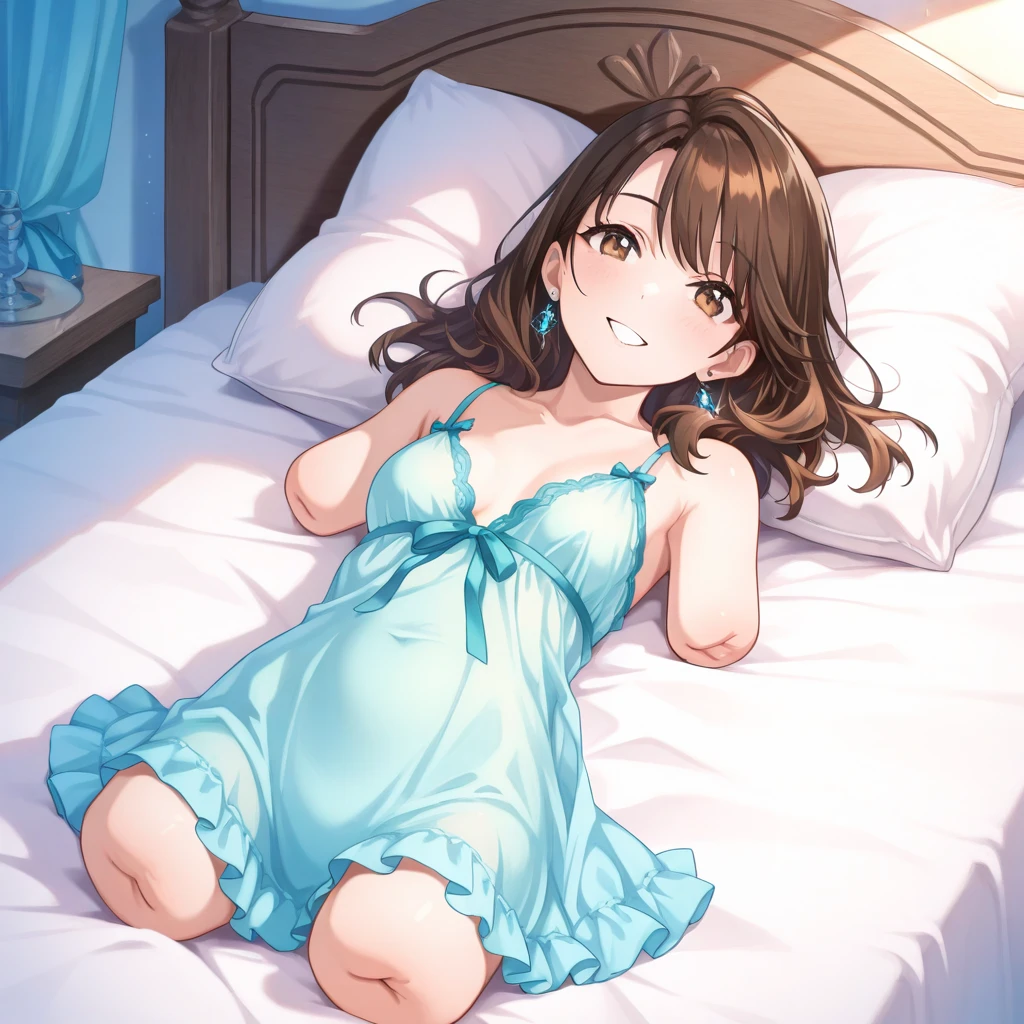 (8k, best quality, masterpiece:1.2),(best quality:1.0), (ultra highres:1.0), watercolor,
BREAK, 1 beautiful girl, (17 years old girl),Solo,(Cute:1.5),(Chibi:0.6),(kawaii:1.5),(Lori:0.5),BREAK,1 beautiful girl, (17 years old girl), Very detailed, colourfull, highest details, BREAK, (Huge breasts: 1. 2), Clear skin, Beautiful skin, Shy skin, 1 beautiful girl, (Brown hair:1.75), (Cat ears, Ponytail, medium-Long hair: 1. 2), (Light blue eyes, long eyelashes, Double eyelids: 1. 2),Solo,gleaming skin, Clear skin, Beautiful skin,(best quality face),(Top quality glowing eyes),(The best smile,:D:1.45), nose blush, sleepy, grin, open mouth,
BREAK, New Year's midnight, first dream, cool luxury bedroom,
(1girl, The girl is in a sound asleep on a bed:1.5), (lying back down),
(closed eyes:1.5), (happy, smile),
She sound asleep, elegantly, dreaming of happy dreams of spending time with other sisters.
BREAK
girl Wearing elegant and mature pail-blue nightgowns,
(give a luxurious account of girl and background),
BREAK,wakame,wakame,wakame,(Cowboy Shot,from above:1.4),
BREAK,(Blurry background:1.3),(absurderes, hight resolution, Super Detail Art),cel shading,Clear Color, Lonely optical effect, Beautiful pictures, Bright glow, mystic atmosphere,(Close-up of girl:1.1), Mystical light particle effect,manga influence, clean line drawings,