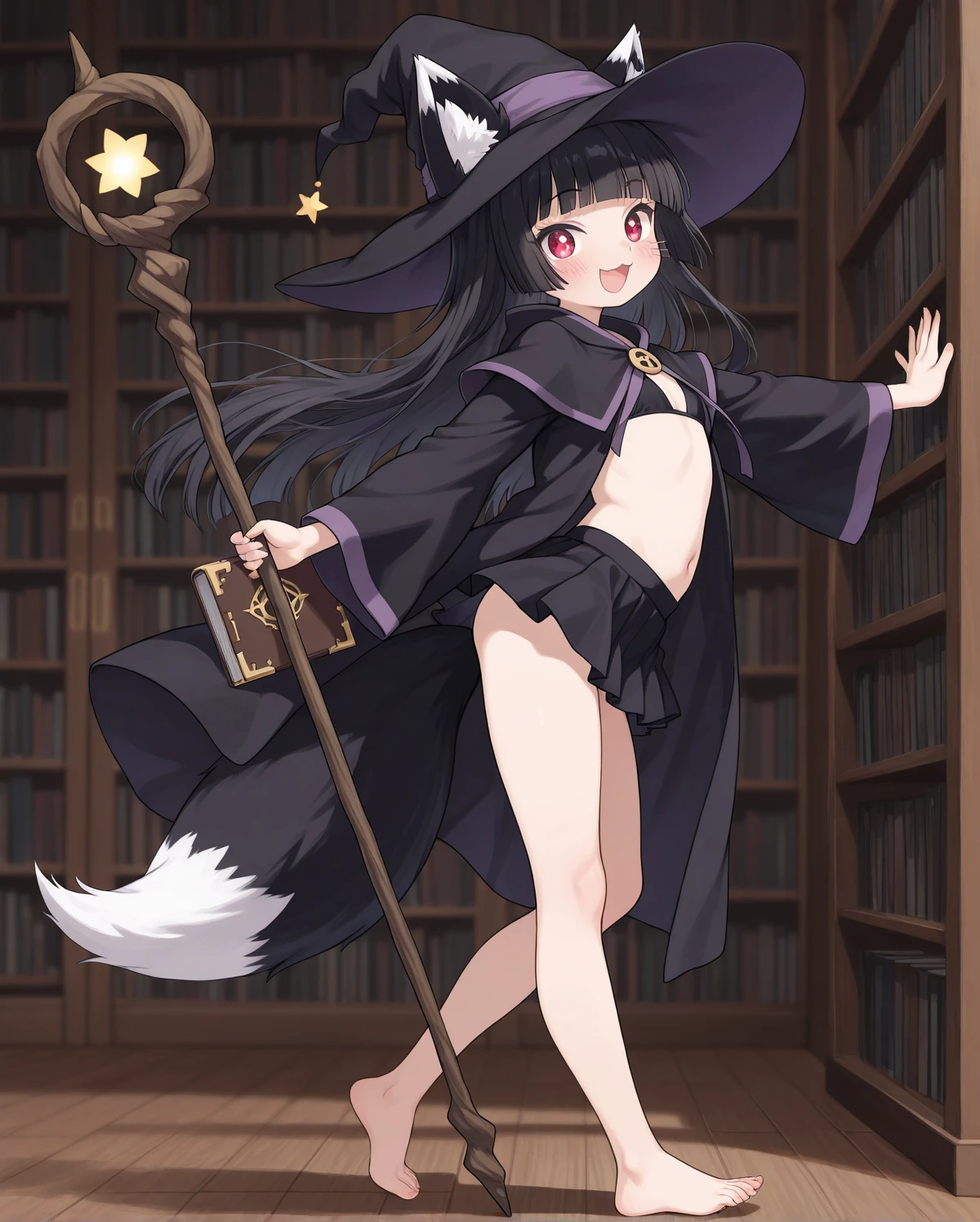 furry girl, wolf, black hair, punk hairstyle, long spiky ponytail, anime style, small breasts, red eyes, ((black hoodie jacket, open clothes, black bikini, black skirt, princess tiara)), magic castle, night sky, stars on sky, big Moon, high quality, detailed body, detailed eyes, detailed face, masterpiece, glistening body, detailed body fur, best quality, two tone body, gray fur, clear gray fur, perfect lighting, perfect shadows, perfect eyes, perfect hair, perfect face, gorgeous body, :3, full body, feets whit three toes, magic aura, purple magic, action pose, dynamic angle, magic spell on palm hands, magic particles, fliying, holding a magic book,