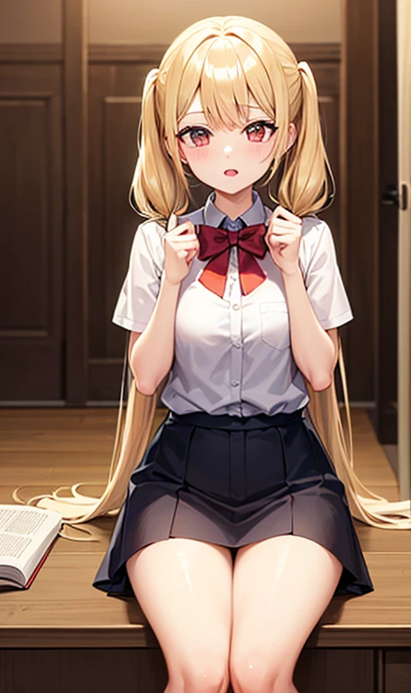 (masterpiece, highest quality:1.2), A girl with blonde hair and red eyes wearing a white shirt, Side Ponytail, Full Bang,(vulgarity:1.1),(fucked silly:1.1),(steam:1.1),(wet:1.1),(trembling:1.1) ,cryingtears,flying sweatdrops on stage, Super detaileded, highest quality, Expressive eyes, Perfect Face, super high quality, Super detailed,nsfw,female