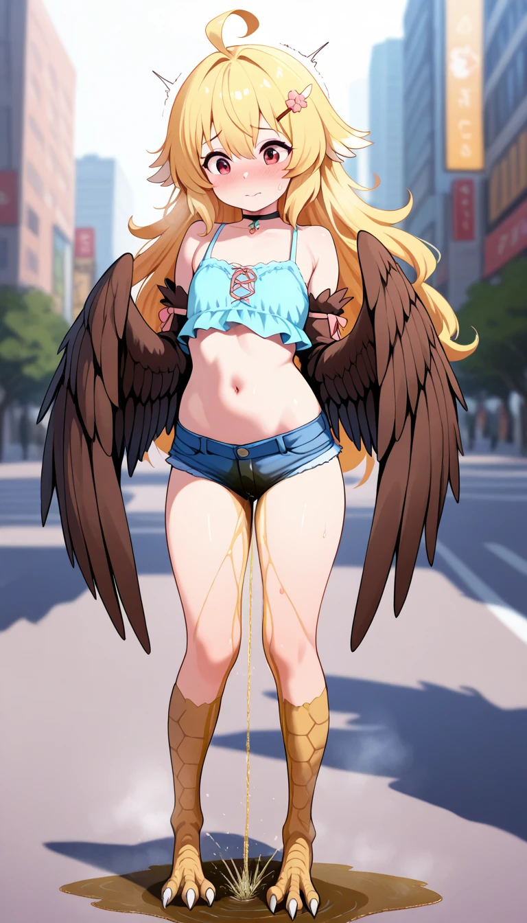 Anime. 1 Girl. Cute girl. Angel. Slave. Blonde. Long hair. Blue eyes. Beautiful eyes. Perfect eyes. Expressive eyes. Ideal face. A face about to sneeze. Sneezing face. Beautiful nose. Snotty nose. 16 years. Big breasts. Beautiful breasts. Pointy ears. Cold. Allergy. Runny nose. Nasal mucus. Snot. Snot flows from the nose. Snot flies in all directions when you sneeze. She's having her period. Her crotch is bleeding. Her panties were stained with the blood of menstruation. Menstrual blood flows down the thighs. Ideal anatomical body. Beautiful long legs. The whole body is covered with scars. Angel wings. White wings. Dirty tunic. Torn tunic. dirty panties. Torn panties. Barefoot. Slave collar. Shackles. Standing. Full height. Fantasy. City. Street. Many people. Beautiful character design. Shiny skin. Full body. nsfw. Scat. Official art. Extremely detailed CG Unity 8k wallpaper. Ideal lighting. Ultra high resolution 4K. Super detailed 8K. A high resolution.