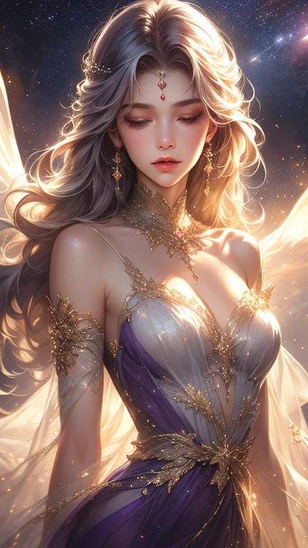 masterpiece, best quality, extremely detailed CG unity 8k wallpaper, ,, ,(Upper Body head close-up shot of a beautiful Cthulhu Cyborg little girl), , braid fair,((Mckenna Grace)), , colourful,((Silver golden Loving heart-shaped pupil))， (()),(many Magic Eyes on body),((flat chest)),(Imprint) ,(mechanical wings), (Blush), () , ,(Plump)，,((,Kneel,Fisheye perspective view,)),()，，,(seductive smile)，,,, ,, (Glittering dress),,(Dark Hell,Starry Sky),,pretty face, key art, award winning, intricate detail realism hdr, by (ruan jia and artgerm and range murata), Photorealism, Hyperrealism, ultra realistic, dramatic light, intense shadows, gorgeous view,depth of field