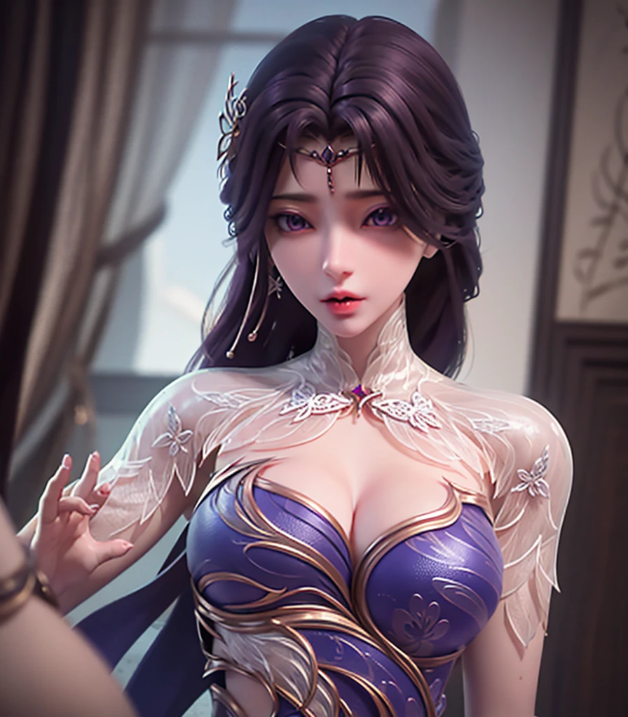 (((1 girl)),Ray tracing,(Dim Lights),[Detailed background (bedroom)),((Slim Girl))) Starry sky background,((((Girls wear dresses, With transparent stockings), Show off your exquisite figure and graceful curves, correct limbs, Sitting on the bed,Put your hands behind your head, Put your hands behind your head