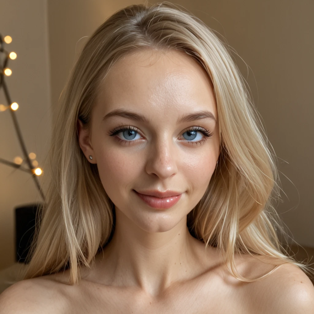 18 year old Scandinavian young girl very blonde hair and blue eyes, gorgeous, perfect face, looking at viewer, (wearing makeup), (highly detailed eyes), (freckles on the face), (sexy hot girl), standing in class bedroom, girl tiny breasts, bikini brand, tanlines, cum tits, girl full naked