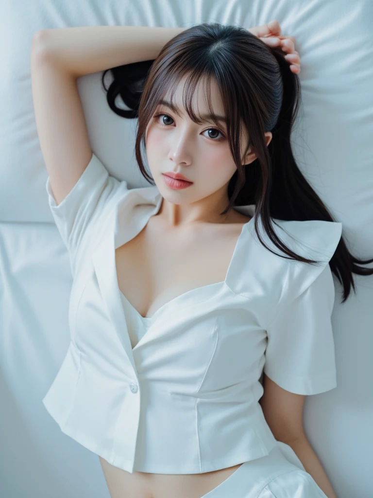 ((highest quality, 8K, masterpece :1.4)), highest real,Sharpness:1.3, Perfect Body Beauty:1.4,(pureerosface_v1:0.008), ((super real,best quality)),(soft lighting),super detailed face,top-quality,Detailed cute and beautiful face,facial hairs,Bangs that extend to the face,Bangs between the eyes,eye liner,Lush bust,fine eyes, (In-focus image,no blur)),(((alone girl))), (cute face:1.6), my sister,18years old,(huge breasts:1.8,beautiful areola,small areola),----((NSFW:1.5))----------((make eye contact with the audience)),((Composition from the avobe:1.2)),-----(Inside the hospital, bright room, Marble floors, white concrete walls,large windows, sunlight shines in),(Beautiful BROWN hair:1.2, long Hair:1.2,CUTE HAIR STYLE),-----(SMILE FACE:1.4),-----((lie on your back on the bed:1.4)),((spread legs:1.2)),(penis in pussy),((cum in pussy:1.4)),(close up pussy:1.4)),((close up face,upper body)),-----((Real nurse uniform,Off the shoulder, white nurse uniform, white nurse Skirt)),((wetlook white nurse uniform:1.2),
