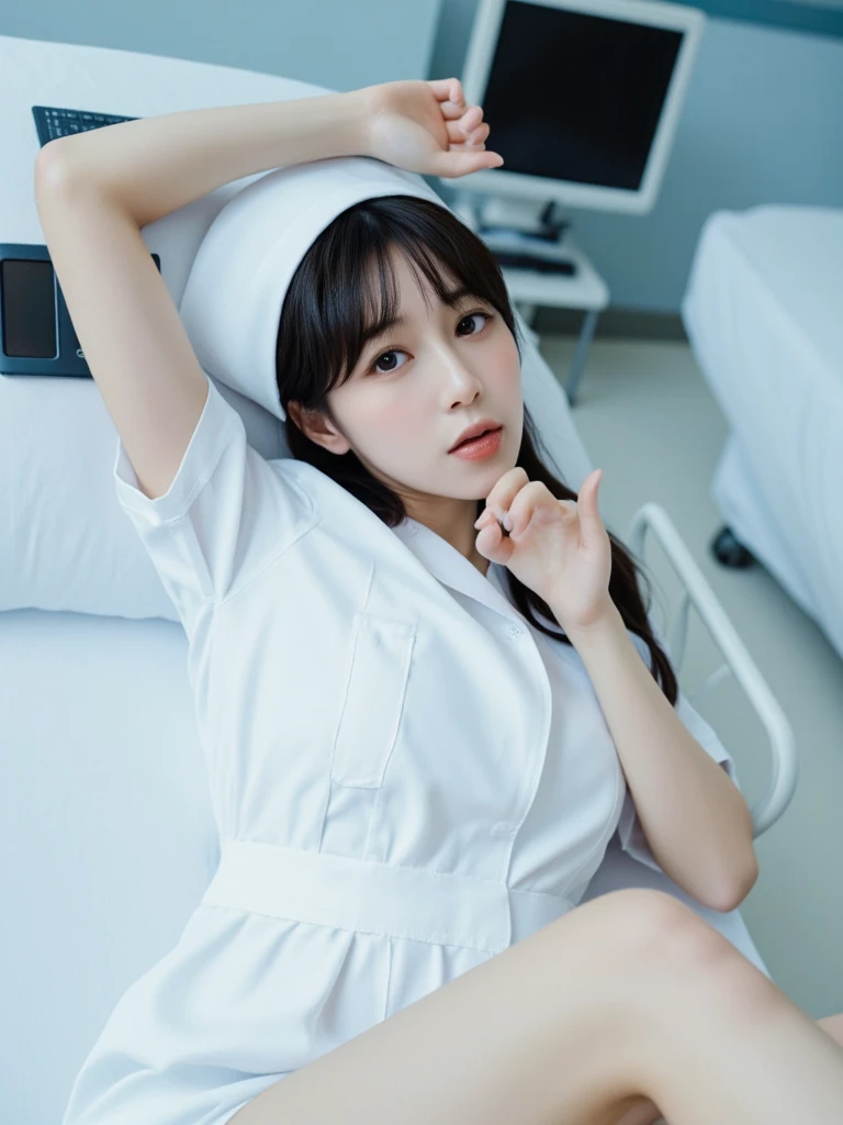 In a hospital bed,Pure white nurse uniform,eye closeds,huge tit,Very excited,Suffocating,Can't breathe,climaxing,climaxing,It's almost gone,To go,Blushlush,Trembling,Can't hold back,Charley horse,die