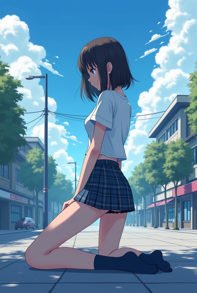 (Top quality, masterpiece),(One girl, headphones, standing on station platform, full body, uniform, facing away), (Summer sky, empty platform, cumulonimbus cloud, countryside, blue sky, street lamp),(Lo-fi art style)