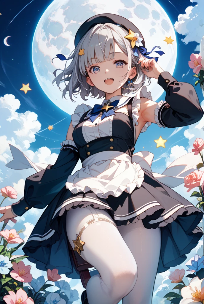 (Masterpiece), (Top Quality Anime Illustration), (Super Definition), One Girl, Solo, Silver-haired Beautiful Girl, Anime Loli, Cat Ear Loli, Pale Color Golden See-Through Dress, Sleeveless, Smile, Cleavage Enhancement, Lower Breast Enhancement, Thighs, Tarot Card Style, Sun