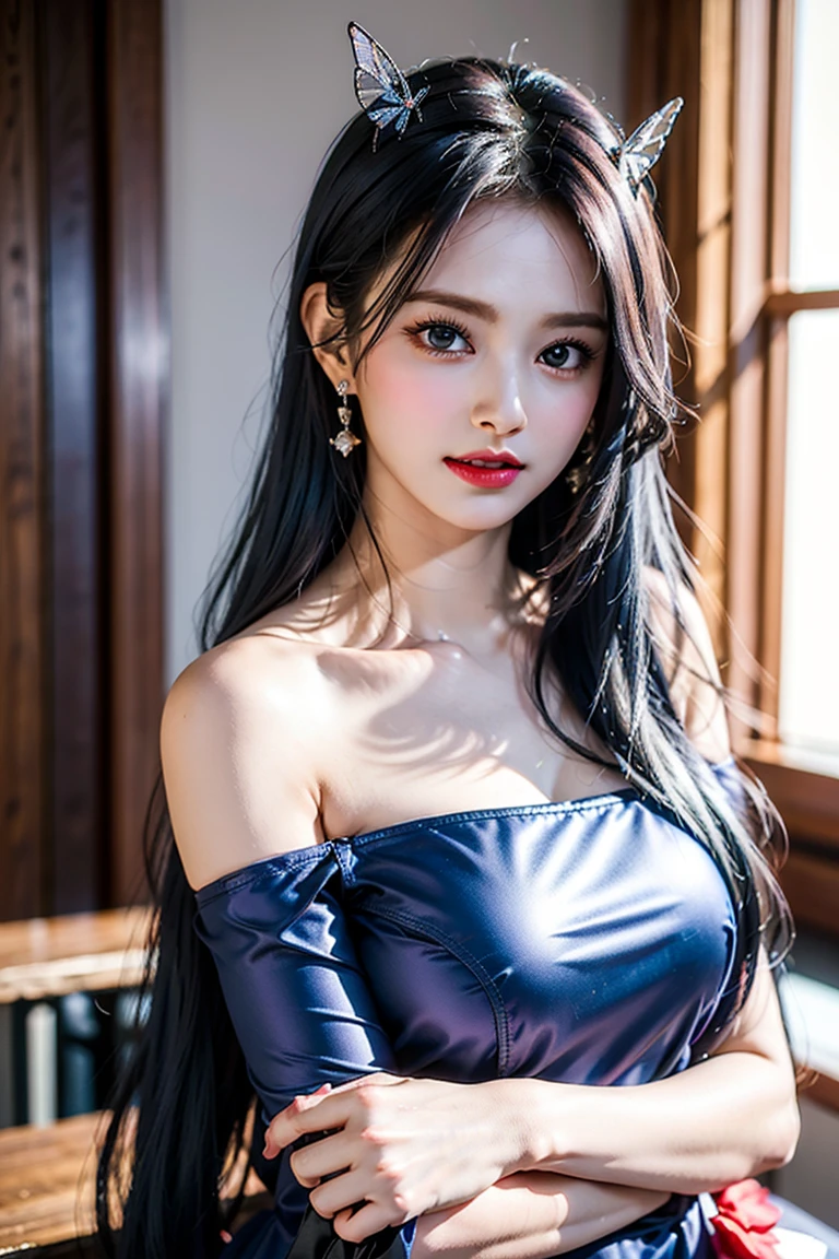 (((full body seen)))、(((sexy pose)))、see -through 、(Luxurious dresses)、((Being at sea))、
(realisticlying:1.2),best qualtiy,hightquality、rich colourful,best qualtiy, ultra - detailed,beautifuldetails, Reflective hair,good lighting,astounding,finedetail、 intricate-detail, hight resolution, Very sophisticated、Beautiful fece,beatiful detailed eyes, nffsw, Round eyes, (Round pupils:1.4),(beautiful and delicate eyes)(extra detailed face)),(alluring face)(evil smile:1.3), Parted Lip, moody light、Best Quality,hight resolution,extremely detailed 8K,Beautiful girl with busty body,(hyper HD,ultra - detailed,high detailing,high realistic,Ultra-realistic,photorealisim),(realistic black hair),long curly hair、Light blue eyes
(beautiful and detailed face,beautiful and delicate eyes),Luminous,(Sunlight,Sunlight)
Cover only the chest with your hands、Lace pantyhose、Lace gloves、pearls necklace,Mole under the eyes, ((gray-blue hair,headbands,head band)),Crystal Shining Necklace,