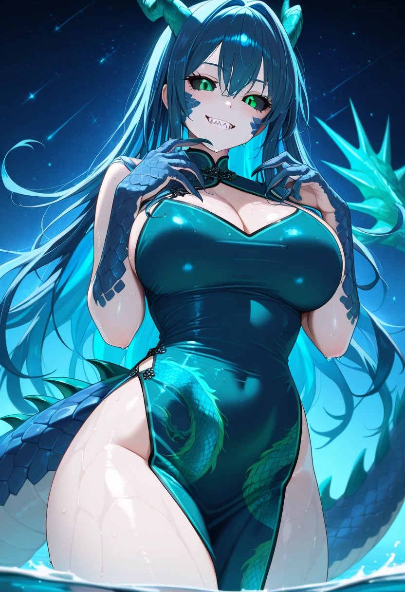 ((Highest quality)), ((masterpiece)), ((detailed)),((Browsing Caution)) (Black dragon's veiny penis){{nsfw}}A dragon who loves to have sex with girls Couple loves the beach squatting open leg
(Transparent Swimwear) (See-through black knee-high socks)
Blue Hair,Red Eye,Long Hair Black sandals
(Hot and glowing skin) The heat and the damp sweat