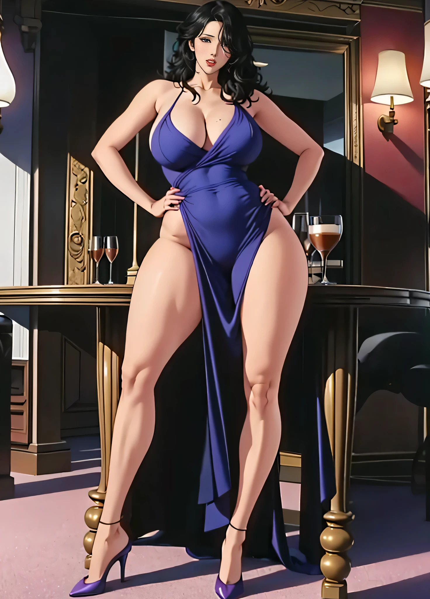girl，alone，Gray background，Artistic lighting，Press your back against the pillar behind you，Beautiful Asian Goddess，Long black hair，Long Hair,Wavy Hair,eyelash, blue eyes, lipstick, ((Short strap dress:1.3)),(Shiny costumes),(I can see your pants),(Rope Bondage:1.2),Standing in front of a pillar，((Raise your arms above your head)),((Both wrists are tied to a pillar behind the back)),Standing facing forward,Standing with legs apart,Tied up woman,Sensual look,(Hair blowing in the wind),Graceful features，No sleeve，Mature Woman,Detailed fingers, Perfect hands, Length 180cm,Small face,sweating,Soft thighs,Sexy legs,Sexy ass, Cleavage,Open the chest,Smooth thighs and legs，((Amazing orgasm)),大きなSexy ass, Perfect Body Proportions, Slim waist,Nipples visible,The areola is protruding,Tight waist,(Long legs:1.6),E cup bust,Thighs open,Huge :1.3，perspective:1.2，Looking at the audience，Character-centric，symmetry diagram，whole body:1.5，from the front:1.1，Abdominal shot