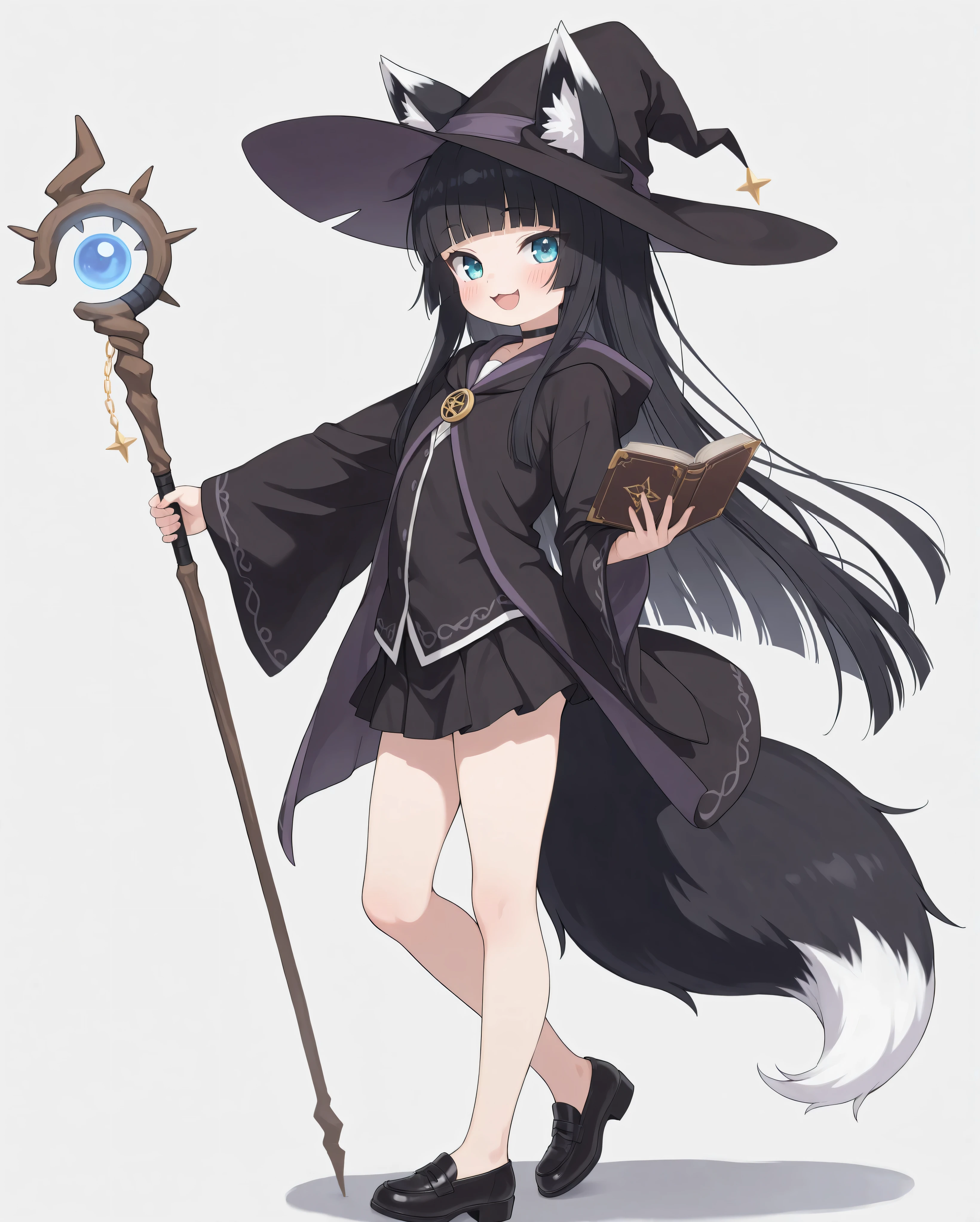 1girl,solo,Children,anime girl,short girl,little girl,fox ear,fox earをつけたlittle girl,little girl,child,,,,child10歳, girl , Cute Cute Girl,,(flat chest1:6),flat chested,,beautiful face,long lashes,,hime cut black super long hair,princess cut black hair,,Blush。ultra-detailed face,beautiful fine eyes,anime style,4k,High Definition,high resolution,8K,crisp quality,professional quality,best quality,a masterpiece portrait of a woman with ultra detailed features, in 8K resolution, with crisp quality and vibrant colors,,4k,High Definition,high resolution,8K,crisp quality,professional quality,best quality,male focus,tom girl,feminine boy,otoko no ko , otokonoko , trap,:3,;3,shouting,full body,, bashful,lifted by ,black and white color fox tail,wind,,mini-skirt mage robe,holding Mage long staff,witch hat,holding Spellbook,holding Mage long staff outstretched one arm,Library of Dark Arts,side view,form side,
