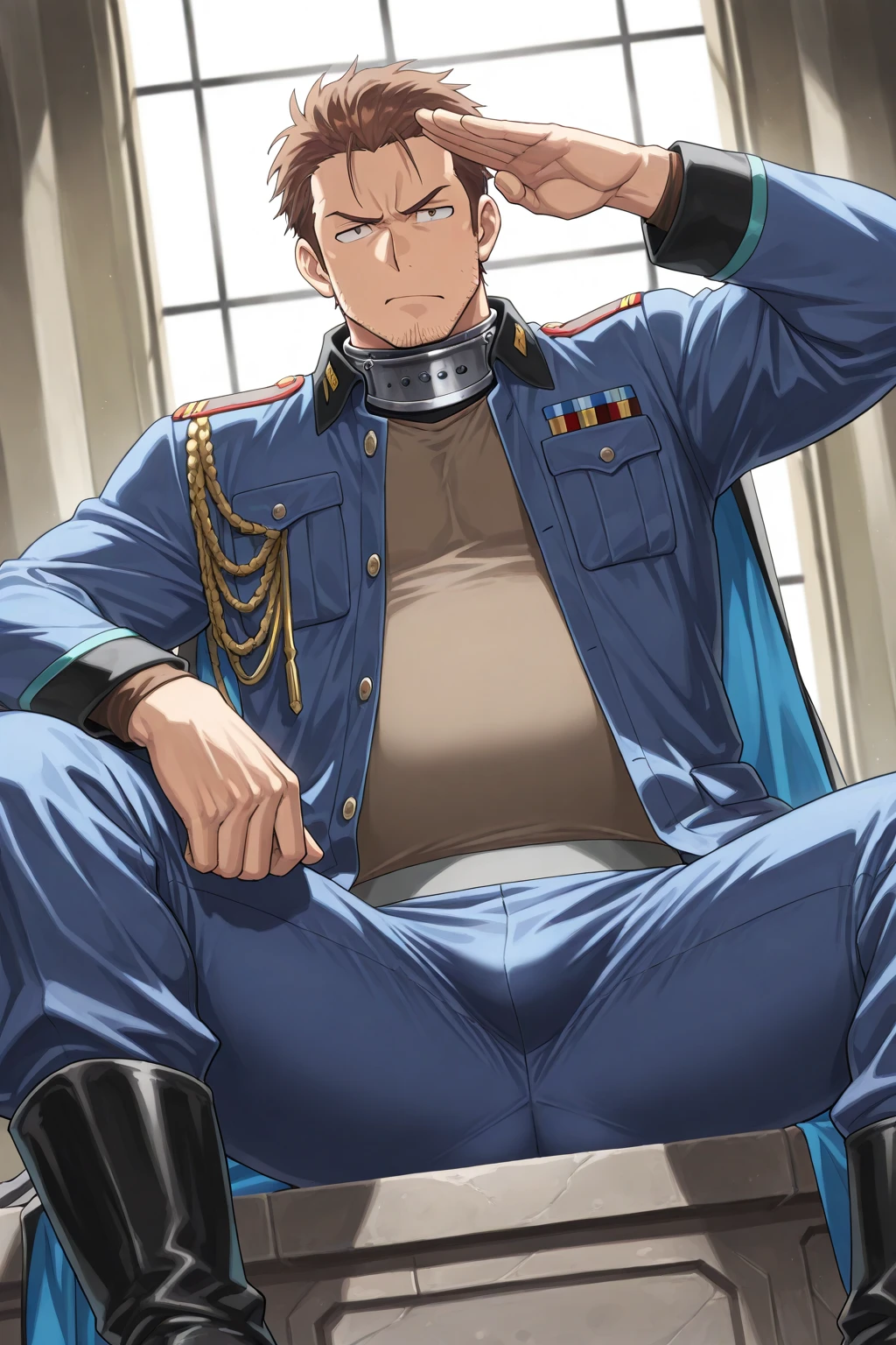 Masterpiece, Best quality, face, Natural eyes, 1人, European, big feet, (No shoes), in suit, leather shoes, Black socks, full bodyesbian, Naked, A naked male,  mature handsome male, large bulge, Long legs, view the viewer, 30 years old, Navy uniform, musculous，mature, short detailed hair, Mature sailors weaving naval uniforms sitting on the deck of a ship, Wet body, Wet clothing, White fluid on the body, Hot, full of sweat, Flush, Steaming,  Erection of the, Huge