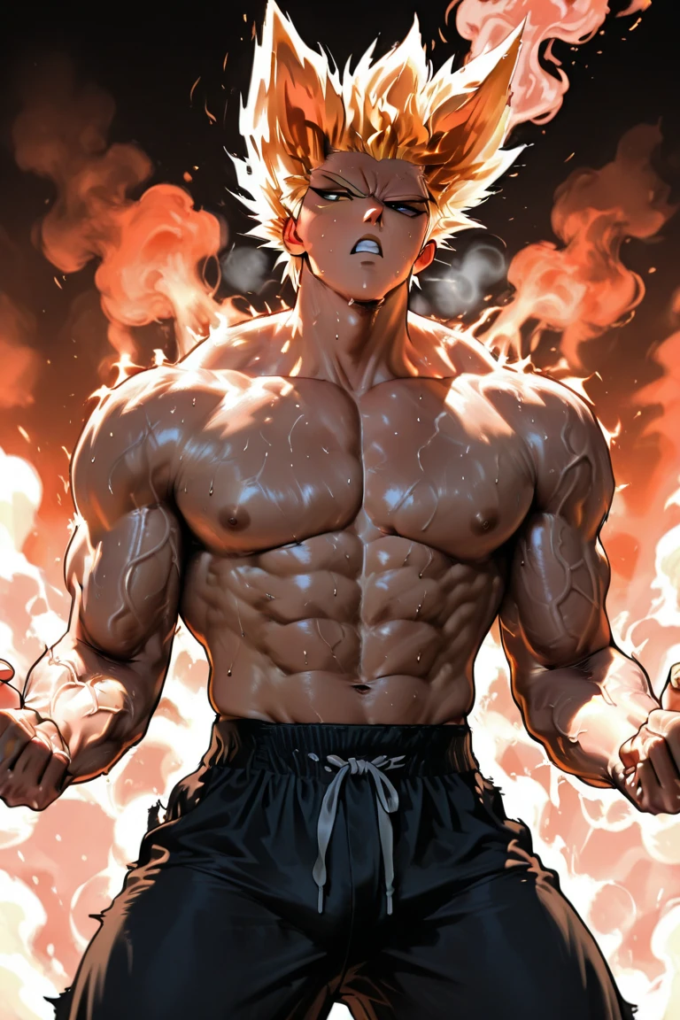 Prompt
detailed illustration, (front view), (side view),dynamic angle, ultra-detailed, illustration, clean line art, shading, anime, detailed eyes, detailed face, beautiful face, dramatic lighting, detailed illustration, dynamic angle, ultra-detailed, illustration, single woman
Fit, toned abs, muscular abs, detailed abs, ((volleyball shorts)), ((fundoshi breast wrap)), big round ass, big tits, caramel tan skin, dark skin tone, wide hips, narrow waist, thunder thighs, (blazing blonde hair), (glowing eyes), glowing sclera, muay thai wraps, strong biceps, sweat, ((bandaged breasts)), flaming hair, hair is fire, flames rolling down skin, clothes catching on fire, embers, sweats fire, sweat is fire, tan lines, Hispanic, Latina, tight pants, bandage wrapped around chest, brown skin, angry, mad, yelling, fists on fire, fighting, fire, flaming fists, fire shooting out of eyes, sweating fire, sweat’s little embers, massive breasts, big tits, , bubble butt, massive ass, flames in hair, hair on fire, long fiery hair