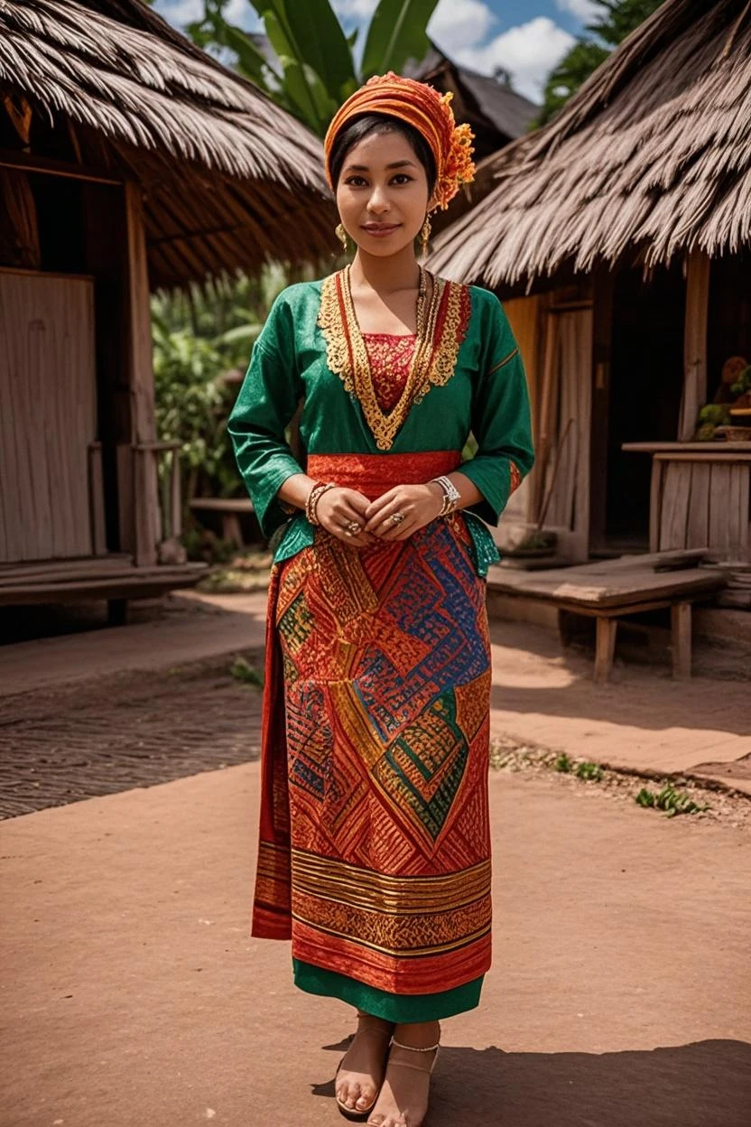 arafed woman in orange dress sitting on a wooden bench, sukhothai costume, traditional beauty, wearing authentic attire, traditional dress, wearing traditional garb, wearing an elegant tribal outfit, traditional clothes, traditional costume, traditional clothing, traditional tai costume, traditional, tribal clothing, nuttavut baiphowongse, assamese aesthetic