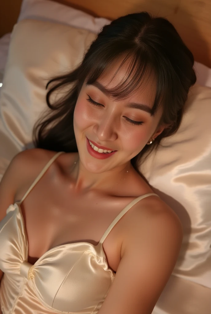 (((A 20-year-old girl with a very cute face like a 16-year-old idol))、(Gentle and cute)、A kind smile、White underwear、Lie down in a luxury hotel bed、Medium bust、((Full body portrait))、(Night lighting)、(Artistic Expression)、(Accurate depiction)、((A masterpiece that is indistinguishable from real life))、RAW Photos、Genuine、realism、High resolution