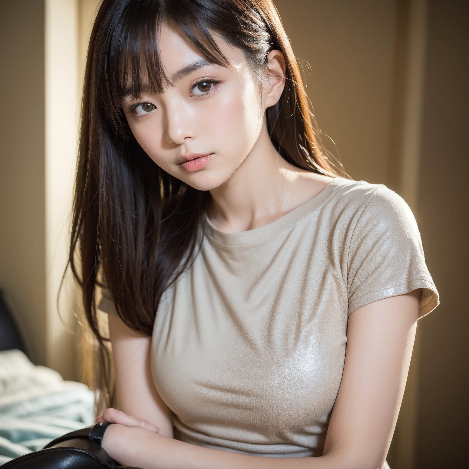 (Surreal)、(High resolution)、(8K)、(Very detailed)、(Beautiful and exquisite)、(Highest quality)、(Very detailedな)、(masterpiece)、(Detailed face)、alone、1 Girl、日Bookのの顔、Adult female、Fine details、Detailed face、Natural soft light、((Ample breasts:1.2))、 Colored underwear、Colored underwearブラ、Colored underwear Shorts、Ultra-fine makeup、Great service、good2Book、feet2Book、feet、View your audience、(((In a dark dark room)))、