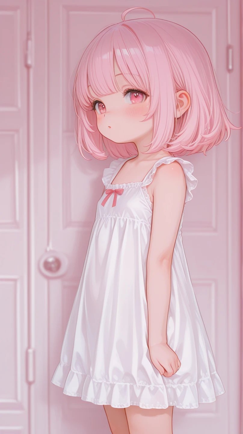 Stumbles is fair-skinned like Rosy, with peachy-pink cheeks and black button eyes. Her hair is cornflower blue (a shade or two lighter than her sister's) with straight to the corner bangs with a single curl on the left side. She wears her short hair in pigtails placed at the sides of her head, where her ears should be. She has a scar on the right side of her forehead, and red freckles.

Stumbles wears a one piece light pink and white striped outfit (possibly pajamas) with ruffled lining, while the bottoms resemble very short-shorts. The outfit has three red-peach buttons at the chest, and over this is a pink with white and red lined robe with long sleeves. On her right foot is a pink bunny slipper, while the left is what looks to be a cast, implying she broke her left leg. But this could also be just decoration, as Rosy loves to wrap things in bandages even if they do not need them.  SPARKLE; GLITTER