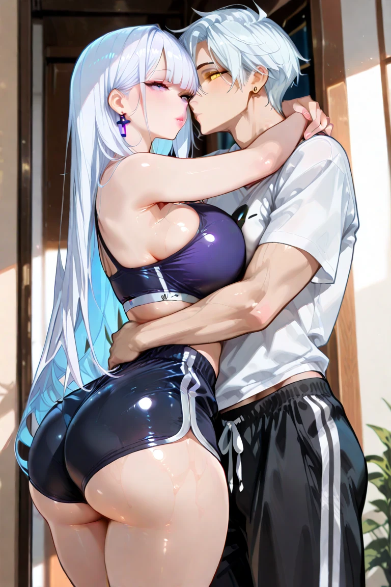 score_9, score_8_up, score_7_up, source_anime, BREAK, 1girl, , 2boys, from side flat chest, maid uniform, breasts out, nipples, full nelson, vaginal, anal, double penetration, standing sex, zzillaaa, official alternate costume, long hair, white hair, illyasviel von einzbern, Fate/kaleid liner long hair, twintails, hair flower, sex from behind, size difference,