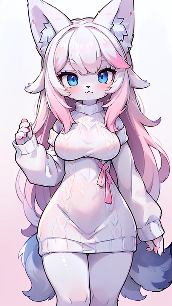 Make a furry white and brown rabbit with the human body and rabbit head. She on a well-designed and beautiful stage singing. it is stylish and the main colors are: roxo e rosa. 4K Quality