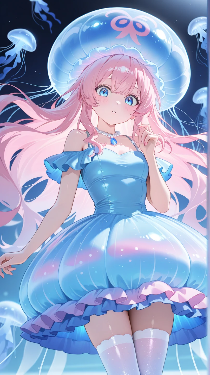 A fabulous drag queen，Dress in a delightful sissy maid outfit, Show off a long large puff sleeve latex bubble dress, Huge huge, lively, round, over-engorged giant house