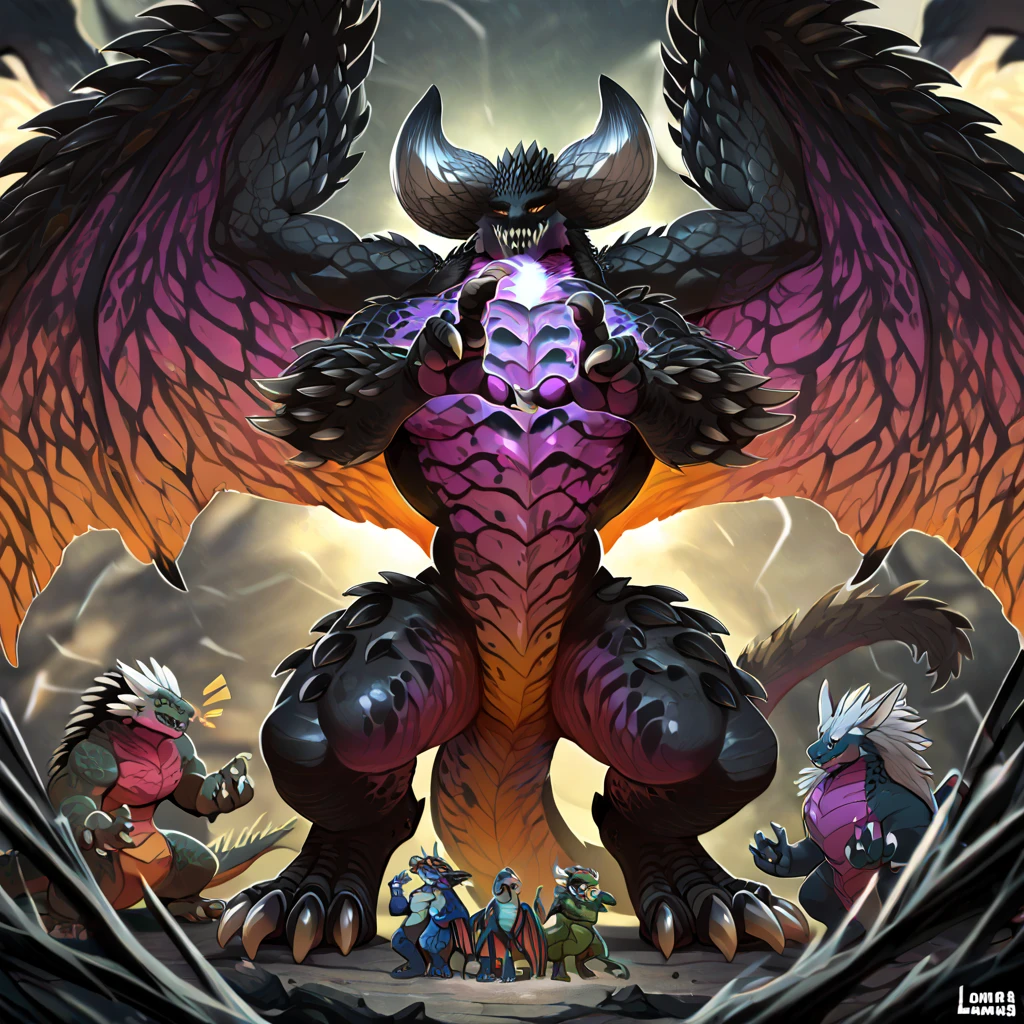 Batman and Gargoan in a dark sky with a red light., Fighting fantasy style image, epic masterpiece torment, demonic dragon inspired armor, male djinn male demon hybrid, Human and dragon fusion., battle between good and evil, Dota, Dota 2 hero, Muscular humanoid balrog demon, Dota character, Slifer the Sky Dragon