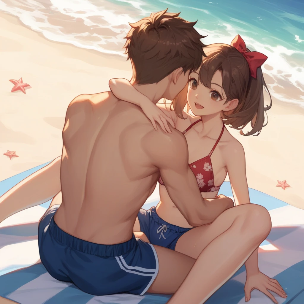 1womanl、1male people、Brown hair、Brown eyes、Best Quality、ultra-detailliert、8 Resolution、Raw photo、masutepiece、Perfect body、high-level image quality、top-quality、Detailed drawing、Vibrant colors、18year old、cute little、up of face、Christmas、Girl dressed as Santa Claus、seductive boobs、Male and female couples、girl sitting on a boy's lap。Girl straddling a boy。Mash Cut Boys。Boy's provocative gaze、The girl has a shy look、 Blushing,Loving_SEX,Hugging each other naked、lovey-dovey、Flirting、Kiss between man and woman、SEX、NSFW