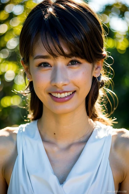 You are a professional photographer。future、Beautiful Eyes、 ((Highest quality)), Clear contours, Woman with beautiful face, (((One Girl,alone))), ((Beautiful Eyes)), Sex Appeal,Albedo and Specular Maps、Accurate simulation of lightweight material interactions、Mr.々A woman who takes a pose, Thin tank top, , Kazami Yuuka, Complex Tank Top Light Smile、Travel abroad、Backlight