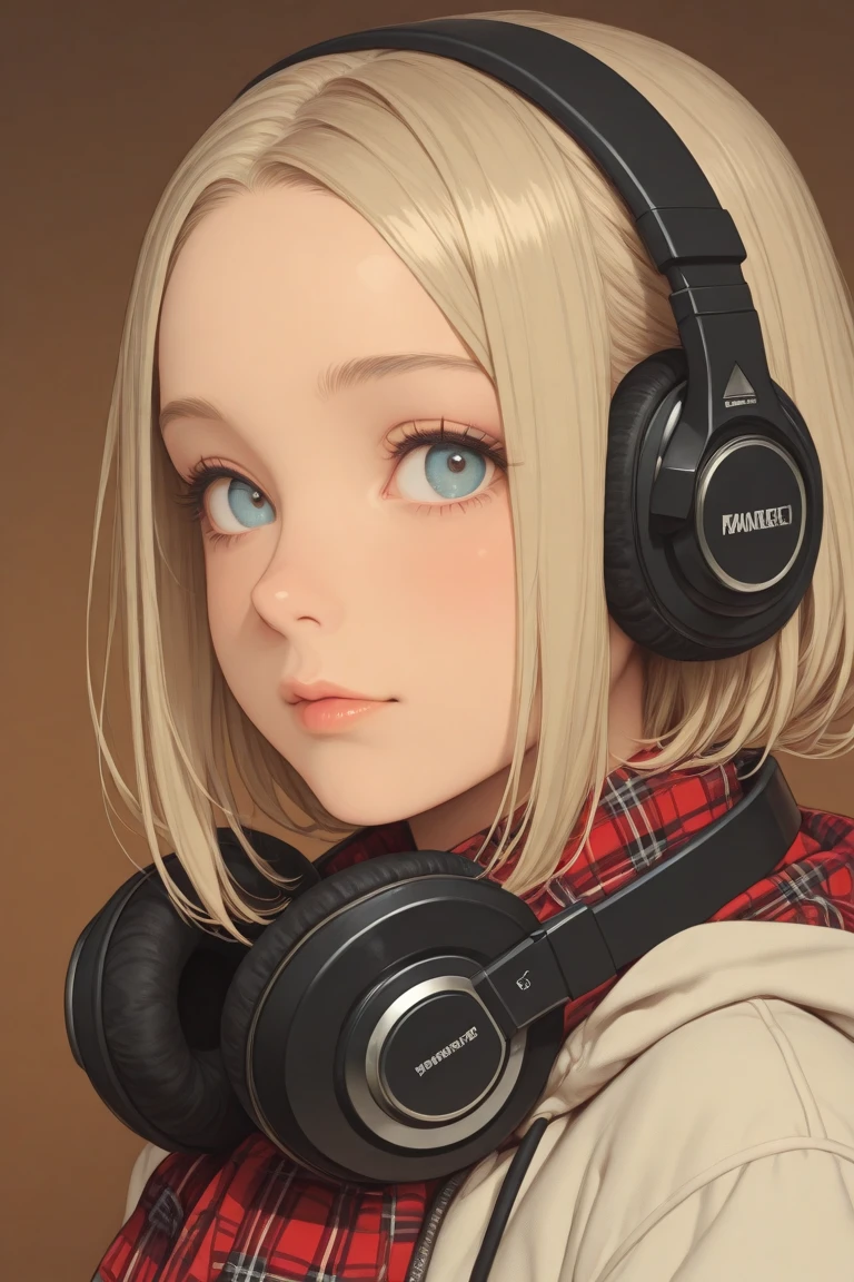 Blond-haired triplets,Headphones with lightning in the background,