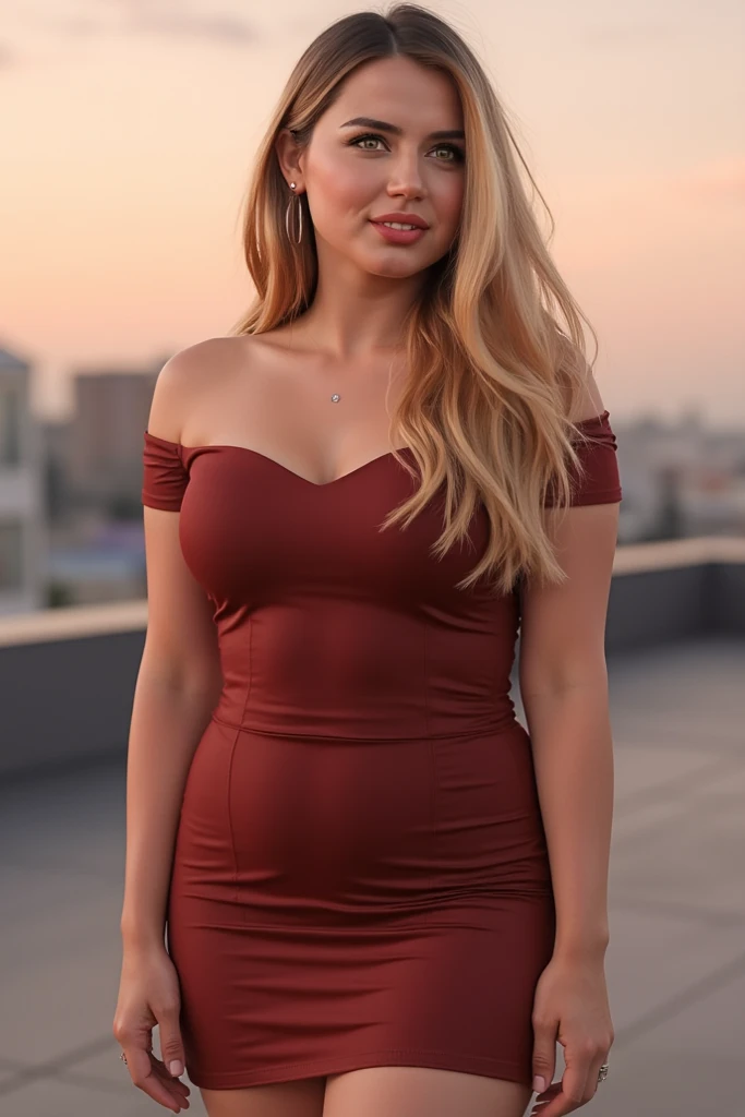 nat, 1girl, pink headband, green eyes, blonde hair, long hair, lips, bang, blush, red dress, long sleeves, she is lifting her skirt showing her vagina, flawless skin, 3/4 shot, masterpiece, best quality, ultra-detailed, ultra-HD, photorealistic, cinematic, close-up camera shot, sensual pose, alluring, depth of field, bokeh, (special attention to skin detail: 1.2),