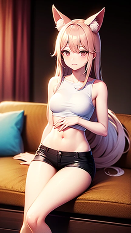 platinum hair,,long hair,blue eyes,pointy ears,elf,tall,((top tank,shorts)),(((blush,sensual,tempting))),blush,wet,sweat,on the bed,