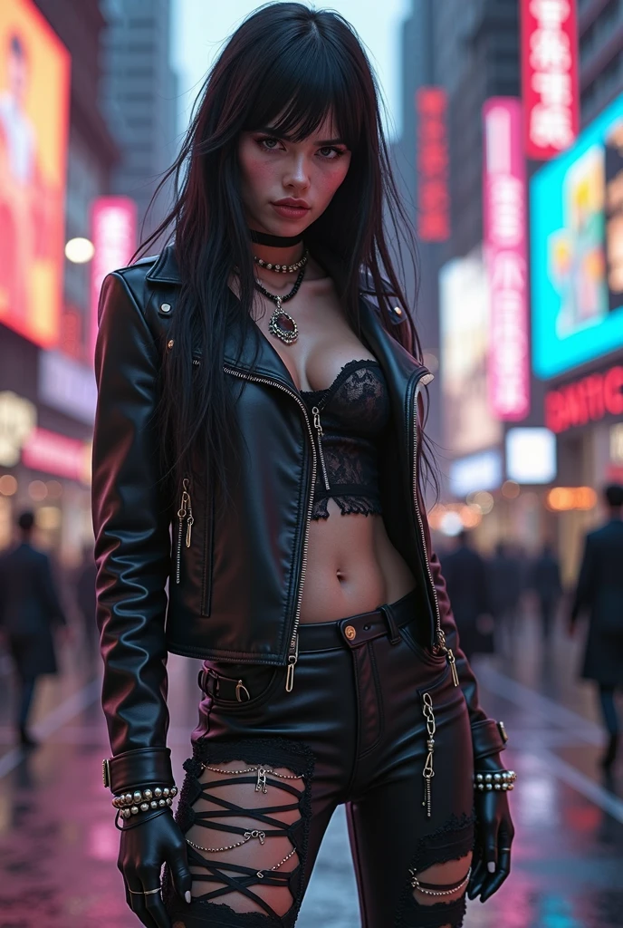 Skin fortnite féminin de style emo et élégant en même temps, de long cheveux noir et des bottine haute
