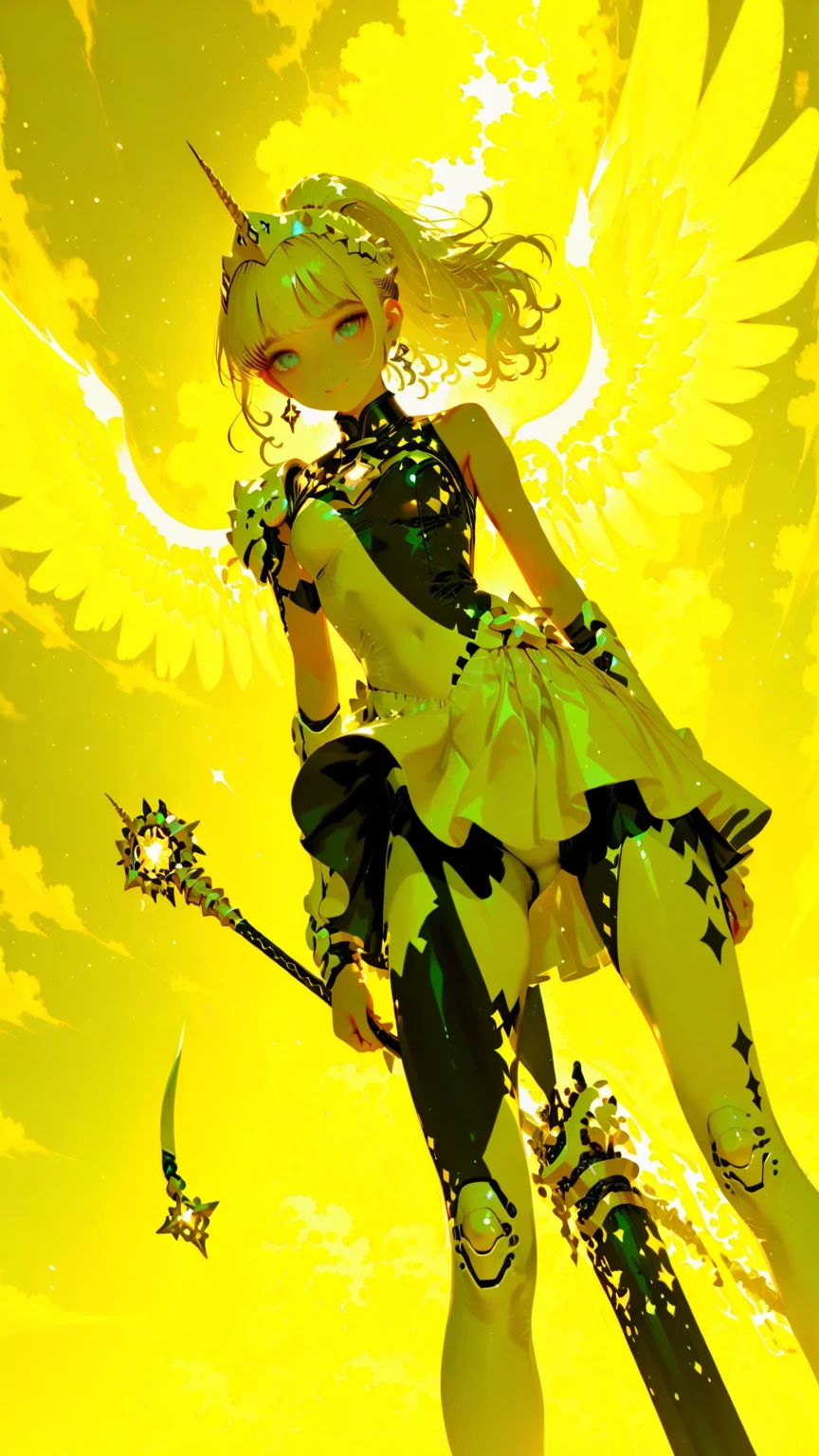 Sunflower sexy girl, full body, flower color palette, fighting stance, fierce look. --auto --s2