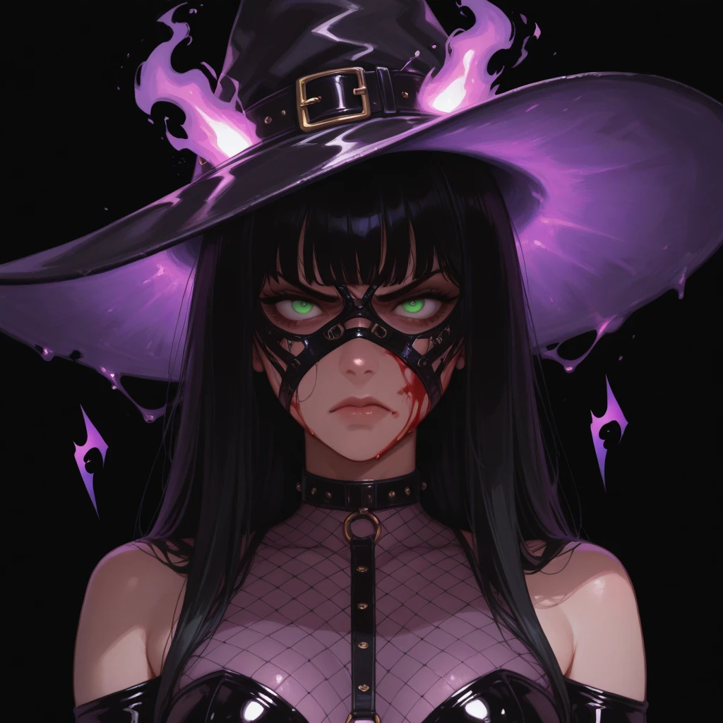 masterpiece, best quality, woman, 1girl, evil smile, black hair, yellow eyes, rain, medium hair, witch, tentacles, lightning,