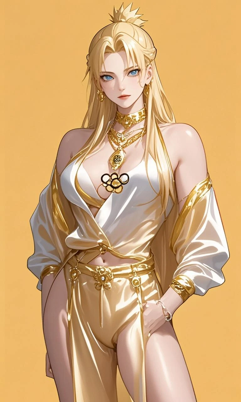 Greek goddess Aphrodite, serious and sexy face, has a face of supernatural beauty and short curly blonde hair decorated with flowers, as well as blue eyes. (perfect anatomy) , (perfect eyes) Her figure is extremely voluptuous, Gigantic breasts, Heavy breasts, Hip fitness, Cracked abdominal muscle, White silk dress, big abs muscle, she sits on her great throne of Greek marble, work of art.