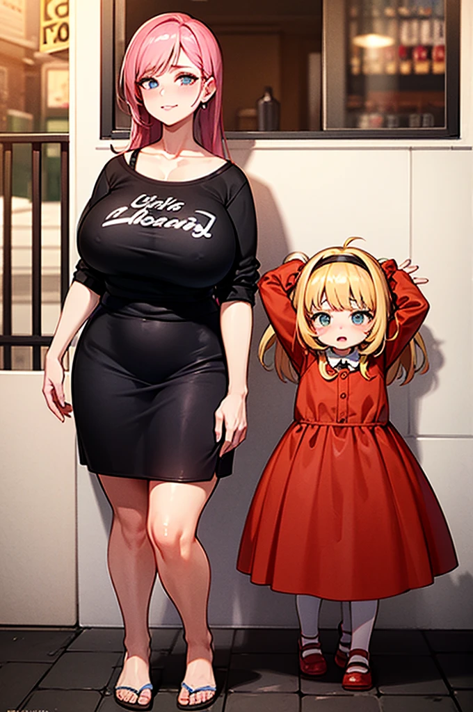 best quality, high resolution，Mother and Daughter，Smile, blush，Long gradient hair，necklace，bracelet，Stockings，Mother and Daughter，kindliness，Huge breasts，Wide hips，4K