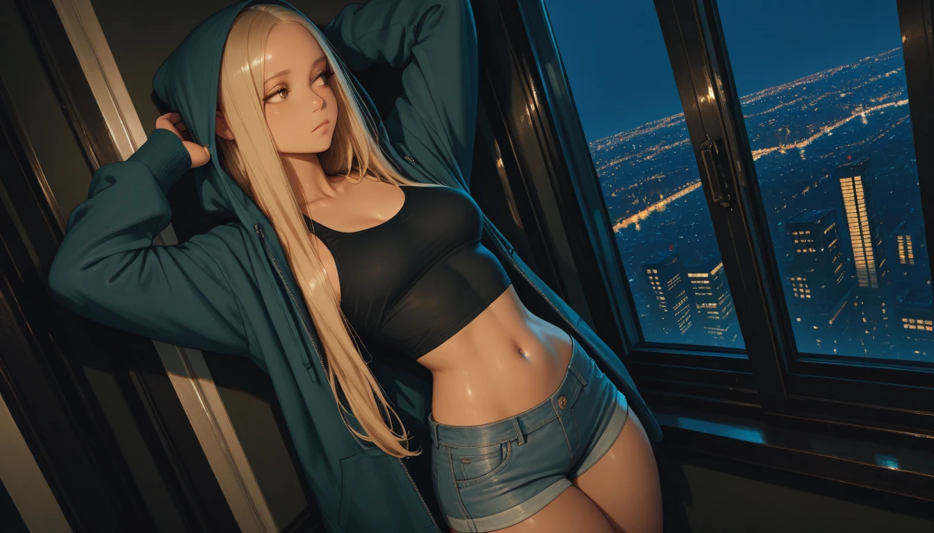 Only one girl, sexy, girl screaming while falling down while taking off clothes, open legs, super detail of a woman with beautiful profile, wet clothes, bra, short skirt, panties, jacket, tan, sweat, flushed, half-taken disheveled clothes, pained expression, yawn, lying on your back, sleeping, thighs, shoulders, staring at me, 28 years old, big, facing forward, navel, brown skin, blonde, blue eyes, 150 mm, vivid details, surreal, elegant, beautiful background, octane rendering, HR giger style, 8k, highest quality, masterpiece, illustration, very delicate and beautiful, highly detailed wallpaper, (realistic, photorealistic: 1.37), amazing, fine details, masterpiece, top quality, official art, highly detailed CG Unity 8k wallpaper, absurdity, incredibly absurd, whole body,