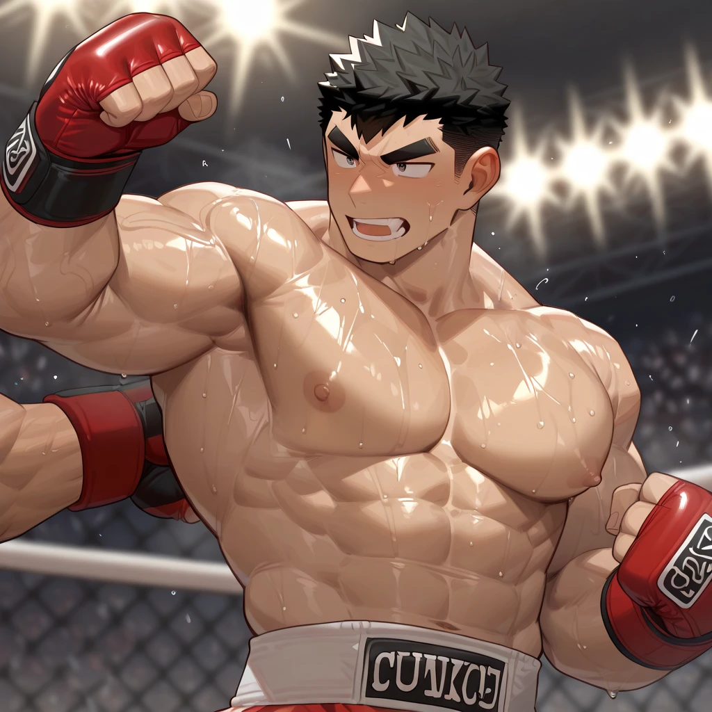 Muscular hairy Ash Ketchum from Pokémon hypnotized by a glowing pendulum swaying in front of their faces, flexing his biceps in a locker room with other jocks also being hypnotized as they fall deeper into trance as stereotypical big dumb football jocks. Glowing red eyes. Muscle growth. Sweat. big biceps. Big triceps. Big traps. Broad shoulders. Big meaty pecs. Hyper muscles. Glowing red eyes. Hyper crotch bulge. Massive bulging crotch. Dumber and dumber. Blank and vapid stare with open mouth in trance while saying in a monotone voice, "We must sweat. We will obey. A big dumb jock works out all day. I am a dumb jock.... I obey.... We are dumb jocks.... We obey.... Dumber and dumber.... Yes, Coach.... I'm your player, Coach. Whatever you say.... Dumb jocks must obey.... Flex, ... grow, ... and obey.... Huhuhuhuh.... We are big dumb jocks...." Slumped shoulders. Hypnosis. Brainwashing. Hypnotized. Brainwashed. Vapid. Dull. Dimwitted. Meathead. Musclehead. Bigger and dumber jock bro. Assimilation. Transformation into big dumb muscular jock bro. Slumped shoulders. Bulging glutes. Thick stubble. hairy armpits. thick muscular legs. Repeating triggers to be dumber and dumber each time he says them to think and focus only on growing muscle and being the perfect football jock. Dimwit. Dullard. Bro. Stupid. Musclehead. Mass hypnosis. Entranced. Mindless. Brute. glowing pendulum. Bodybuilder. Huge muscles. Sweaty. Mouth open. panting. Entranced.